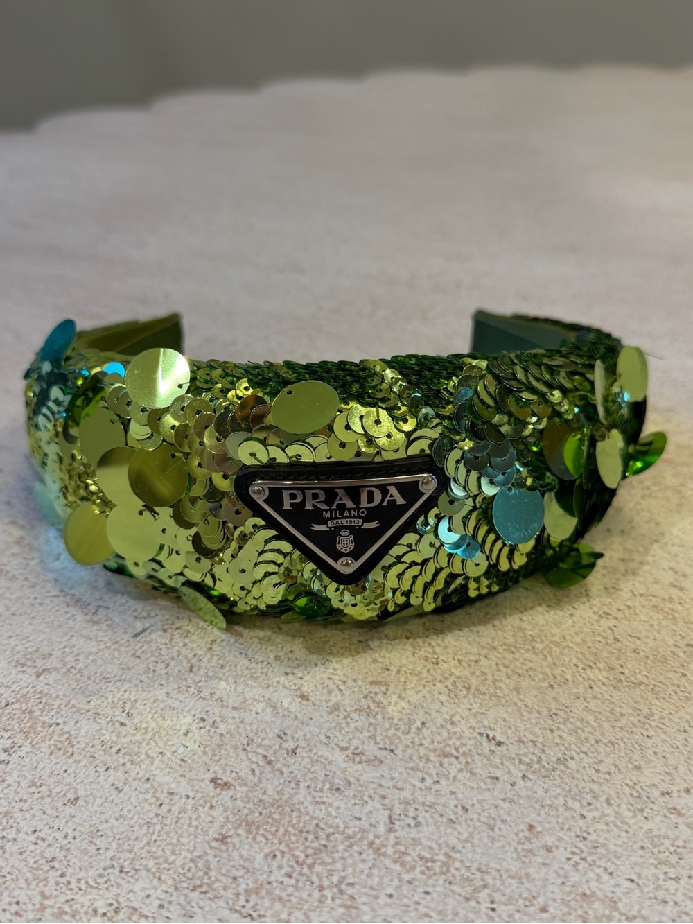 Prada Sequin Embellished Green Headband, never used